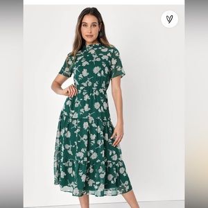 Lulus Dressed Up Dark Green Floral Midi